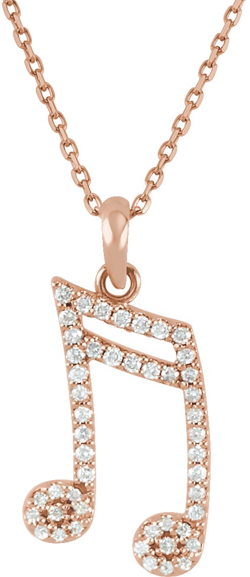 14K Gold Round Natural Diamond Double Sixteenth Note Necklace or Pendant - Rose Gold