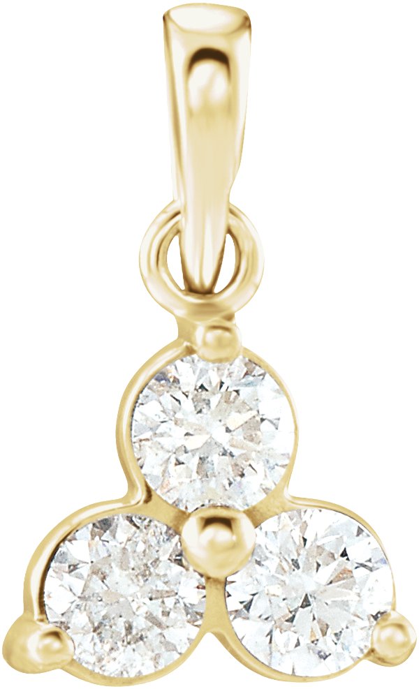 14K Gold Round Natural Diamond Three-Stone Pendant – up to 1/3 CTW - Yellow Gold