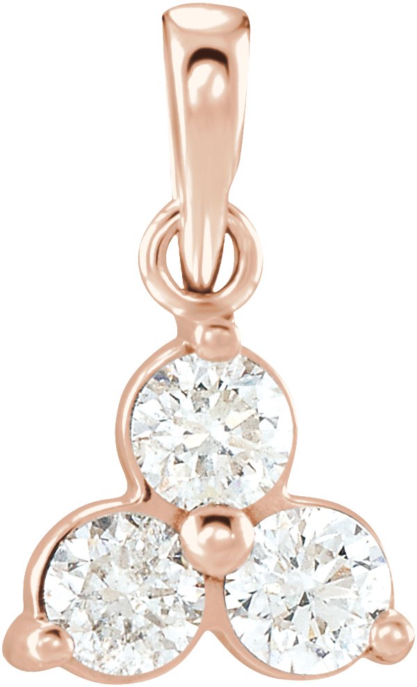 14K Gold Round Natural Diamond Three-Stone Pendant – up to 1/3 CTW - Rose Gold