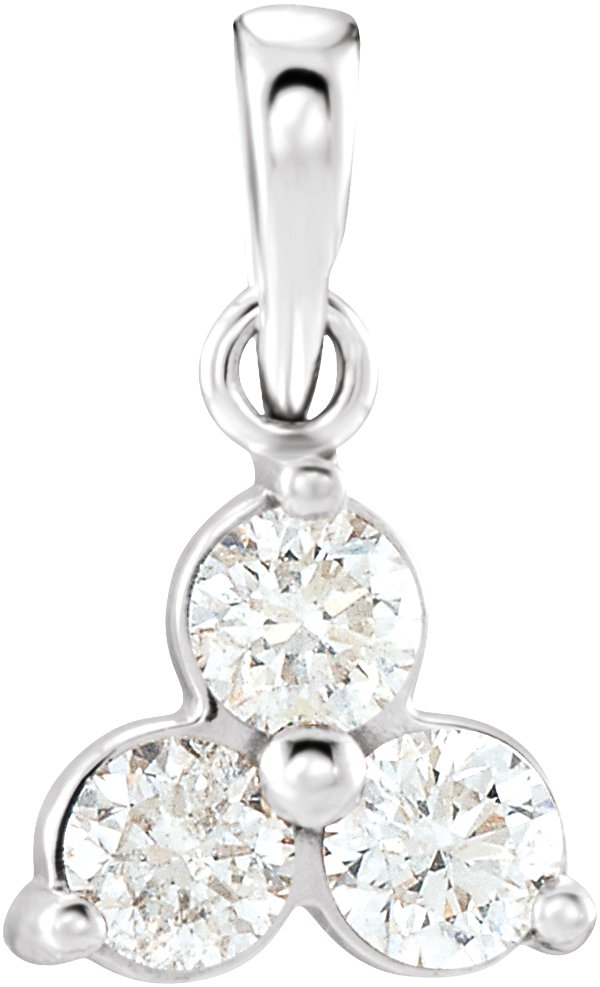 14K Gold Round Natural Diamond Three-Stone Pendant – up to 1/3 CTW - White Gold