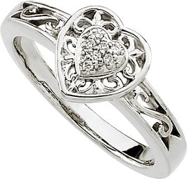 14K Gold Round Natural Diamond Heart Filigree Ring