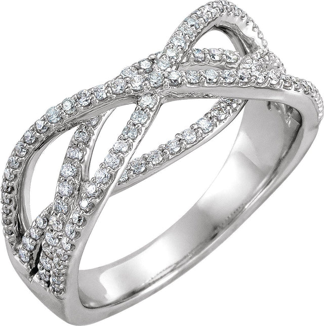 14K Gold Round Natural Diamond Criss-Cross Ring XI
