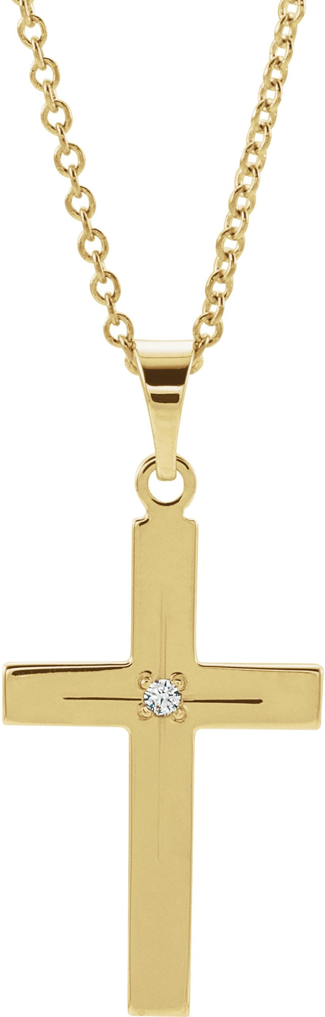 14K Gold Round Natural Diamond Cross Necklace or Pendant - Yellow Gold