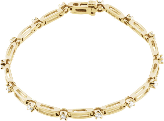 14K Gold Round Natural Diamond Line Bracelet – 2-2.4mm Stones - Yellow Gold