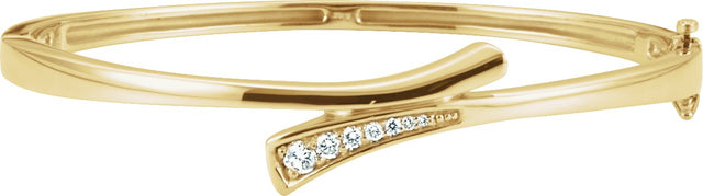 14K Gold Round Natural Diamond Journey Hinged Bangle Bracelet - Yellow Gold
