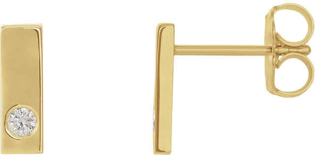 14K Gold Round Natural Diamond Accented Bar Earrings – 1.5-2mm Stones - Yellow Gold