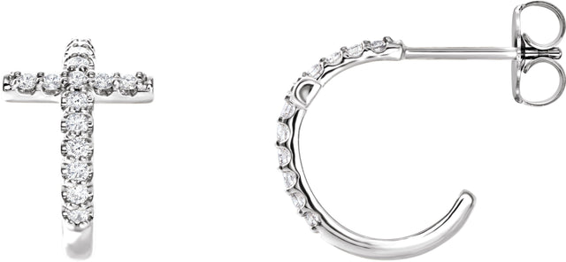 Platinum Round Natural Diamond Accented Cross Hoop Earrings