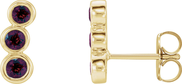14K Gold Round Natural Mozambique Garnet Three-Stone Ear Climbers - Yellow Gold