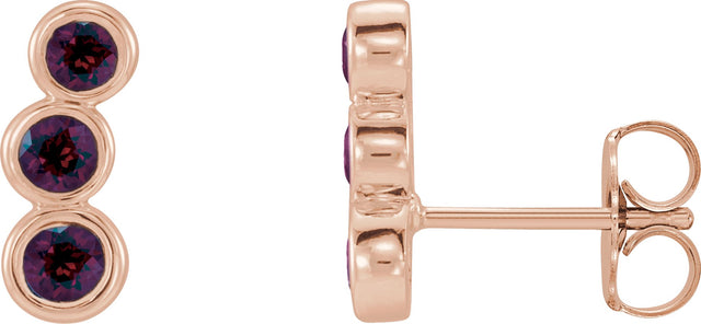 14K Gold Round Natural Mozambique Garnet Three-Stone Ear Climbers - Rose Gold
