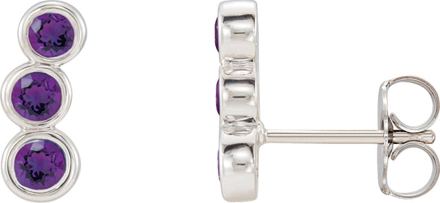 Platinum Round Natural Amethyst Three-Stone Ear Climbers