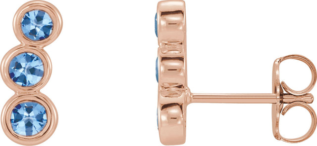 14K Gold Round Natural Aquamarine Three-Stone Ear Climbers - Rose Gold