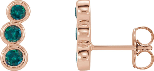 14K Gold Round Lab-Grown Alexandrite Three-Stone Ear Climbers - Rose Gold