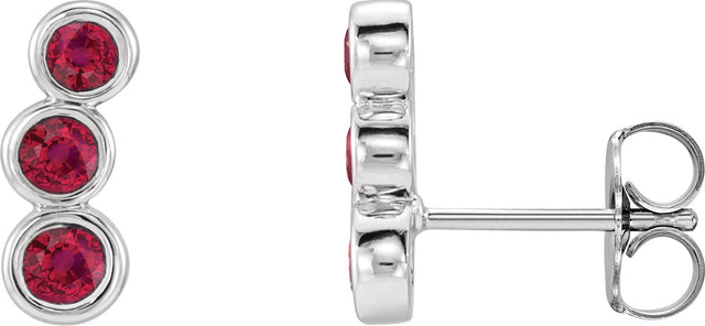 Platinum Round Natural Ruby Three-Stone Ear Climbers