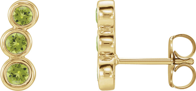 14K Gold Round Natural Peridot Three-Stone Ear Climbers - Yellow Gold