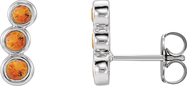 Platinum Round Natural Citrine Three-Stone Ear Climbers