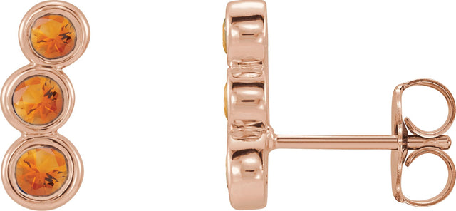 14K Gold Round Natural Citrine Three-Stone Ear Climbers - Rose Gold