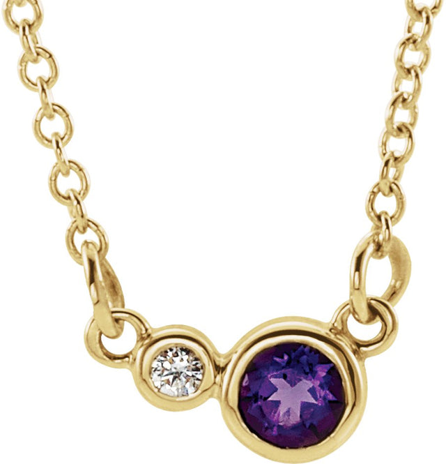 14K Gold Round Natural Amethyst Accented Bezel-Set Necklace - Yellow Gold