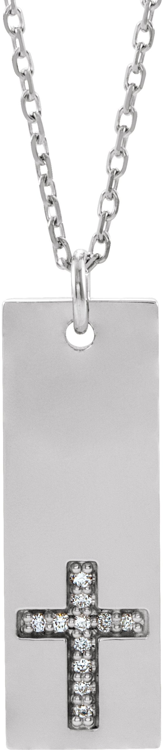 14K Gold Round Natural Diamond Accented Bar Cross Necklace or Pendant - White Gold