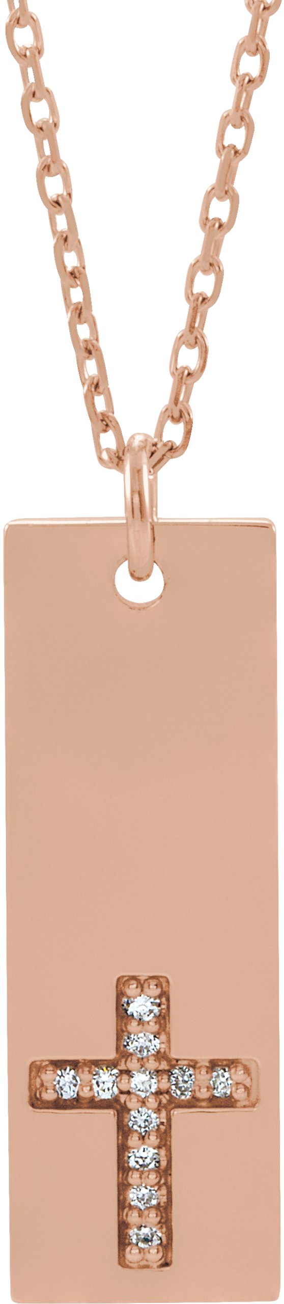 14K Gold Round Natural Diamond Accented Bar Cross Necklace or Pendant - Rose Gold