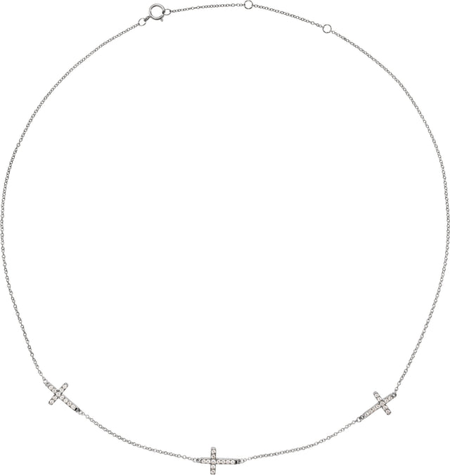 14K Gold Round Natural Diamond Cross Station Necklace
