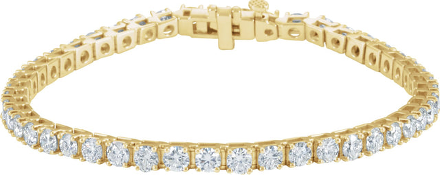 18K Gold Round Natural Diamond Line Bracelet – 3.4mm Stones - Yellow Gold