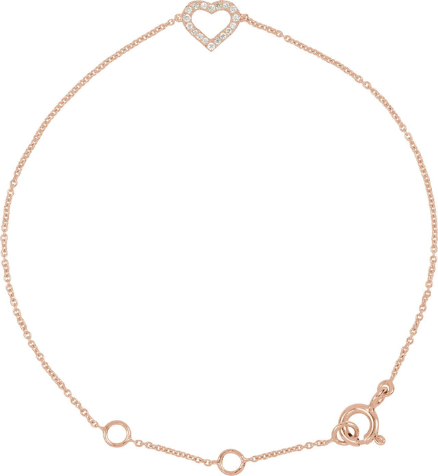 14K Gold Round Natural Diamond Heart Bracelet - Rose Gold