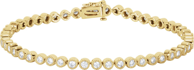 14K Gold Round Natural Diamond Line Bracelet II - Yellow Gold