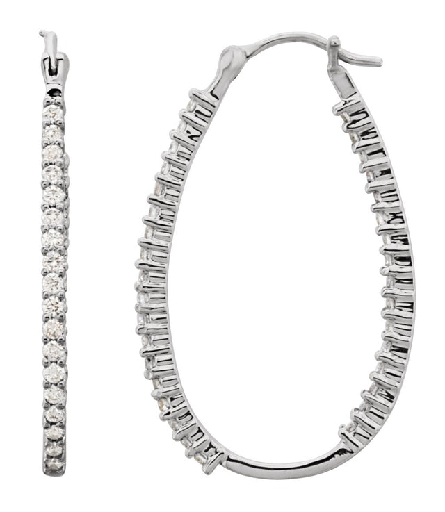 Platinum Round Natural Diamond Inside-Outside U-Hoop Earrings