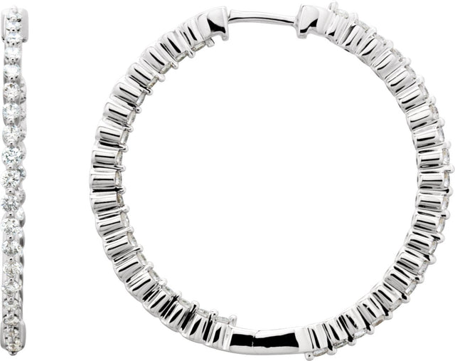 14K Gold Round Natural Diamond Inside-Outside Hinged Hoop Earrings II