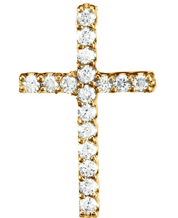 14K Gold Round Natural Diamond Petite Cross Necklace or Pendant - Yellow Gold