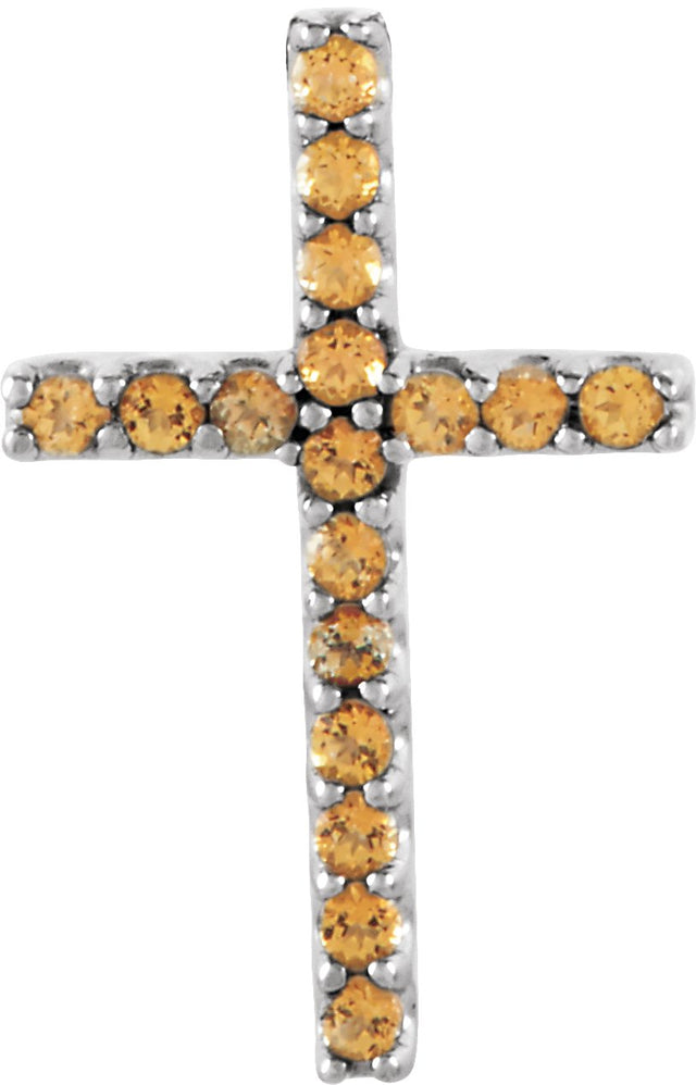 14K Gold Round Natural Yellow Sapphire Petite Cross Necklace or Pendant - White Gold