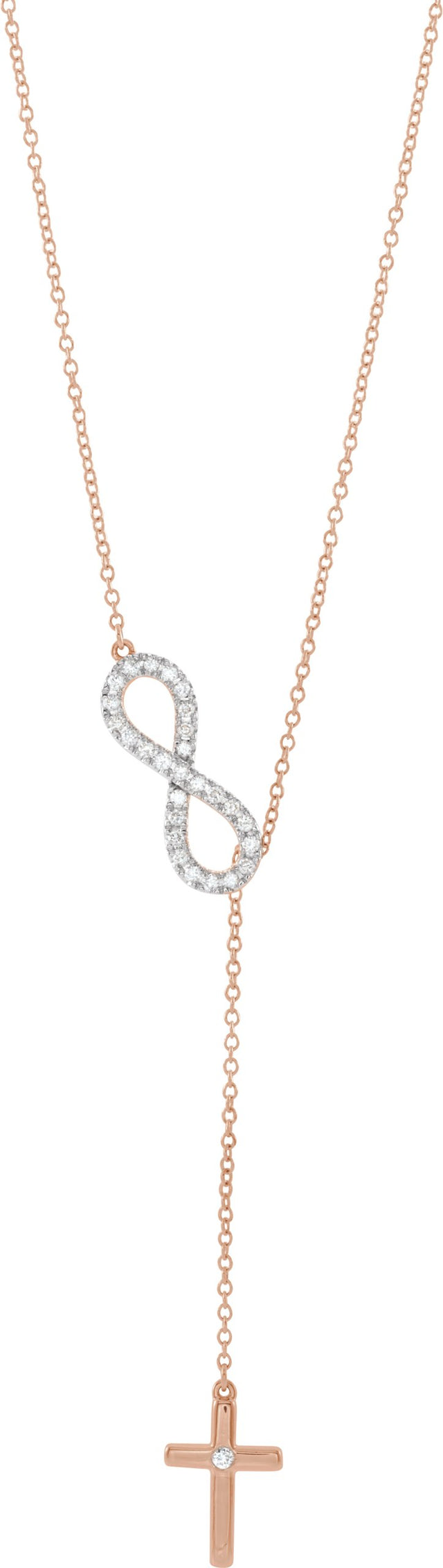14K Gold Round Natural Diamond Infinity-Inspired Cross "Y" Necklace - Rose Gold