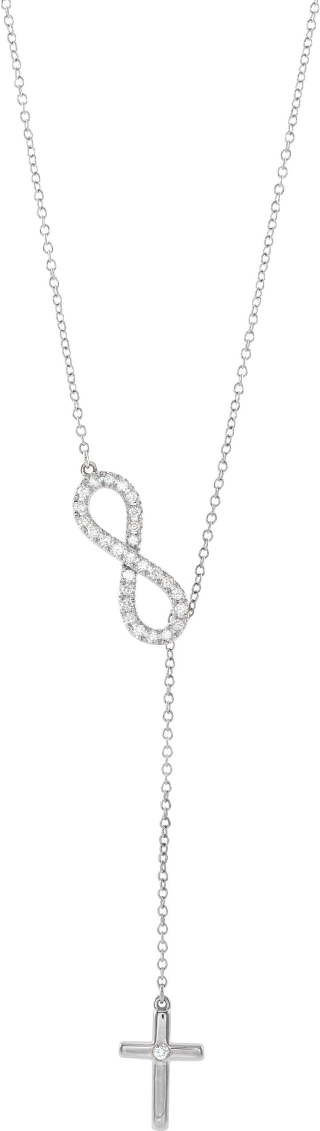 14K Gold Round Natural Diamond Infinity-Inspired Cross "Y" Necklace - White Gold