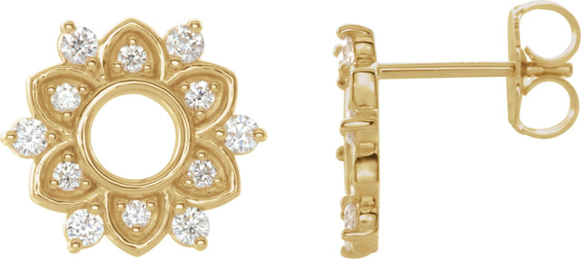 14K Gold Round Natural Diamond Accented Earrings III - Yellow Gold