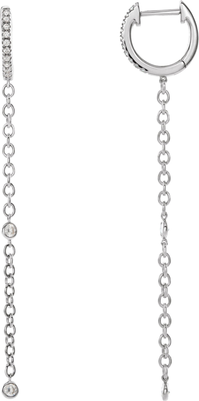 14K Gold Round Natural Diamond Accented Hinged Hoop Earrings - White Gold