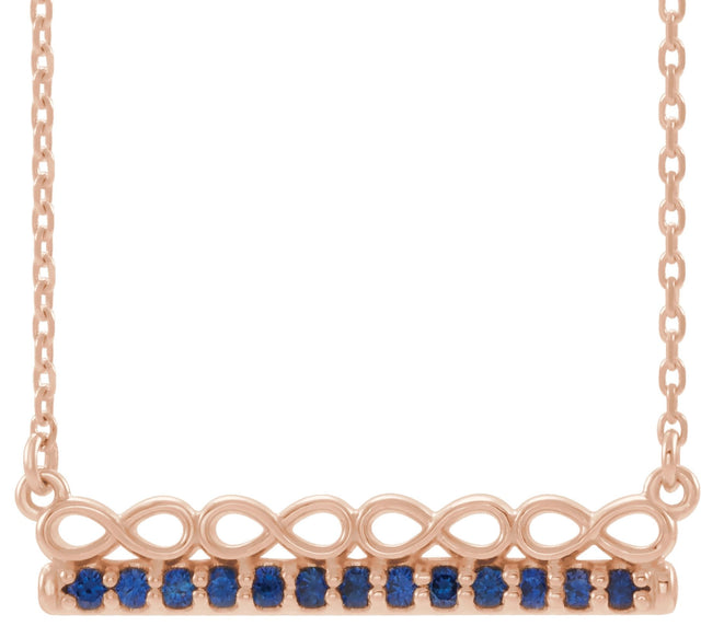 14K Gold Round Natural Blue Sapphire Infinity-Inspired Bar Necklace - Rose Gold