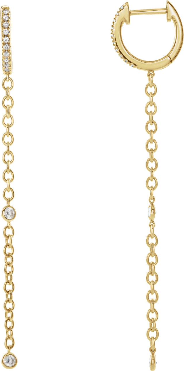 14K Gold Round Natural Diamond Accented Hinged Hoop Earrings - Yellow Gold