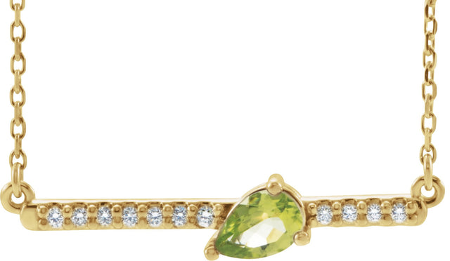 14K Gold Pear Natural Peridot Accented Bar Necklace - Yellow Gold
