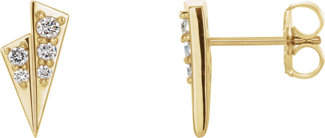 14K Gold Round Natural Diamond Accented Geometric Earrings II - Yellow Gold