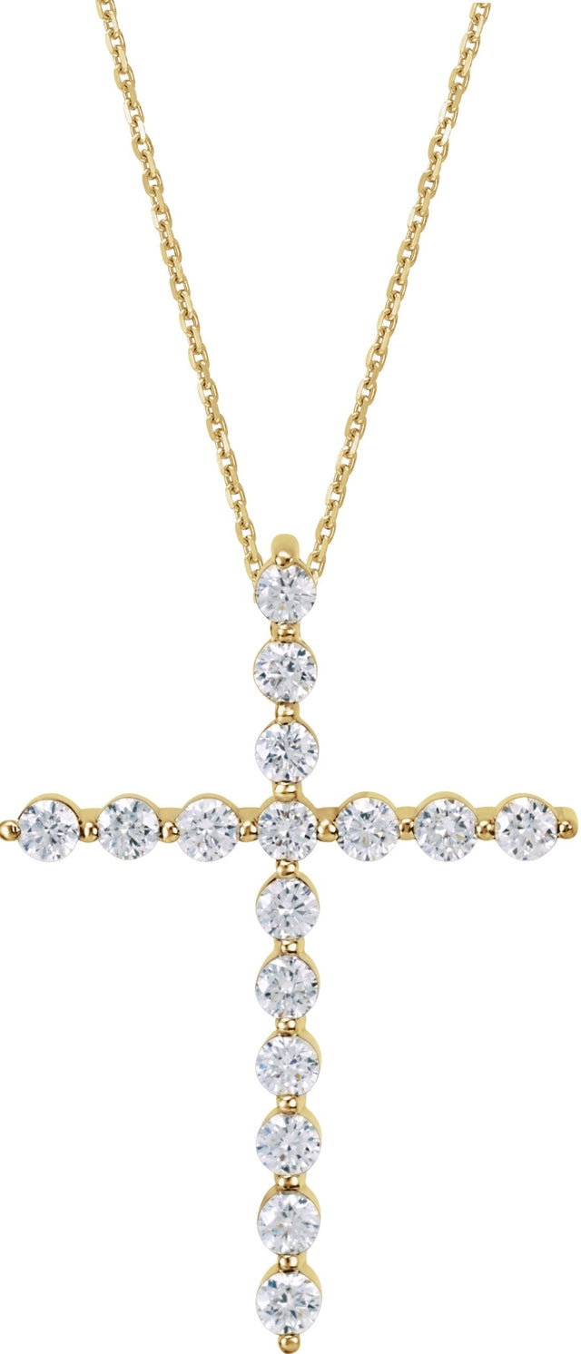 14K Gold Round Natural Diamond Cross Necklace or Pendant – up to 1 1/4 CTW - Yellow Gold