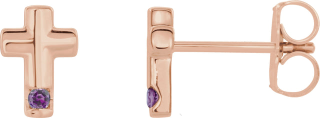 14K Gold Round Natural Alexandrite Accented Cross Earrings - Rose Gold