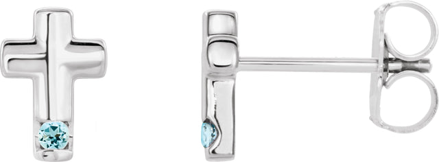 Platinum Round Natural Aquamarine Accented Cross Earrings