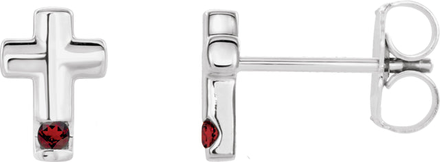 14K Gold Round Natural Mozambique Garnet Accented Cross Earrings - White Gold