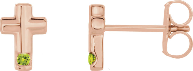 14K Gold Round Natural Peridot Accented Cross Earrings - Rose Gold