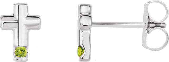 Platinum Round Natural Peridot Accented Cross Earrings