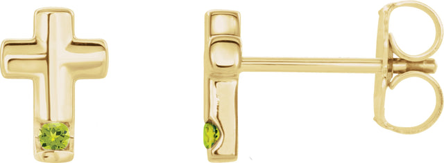 14K Gold Round Natural Peridot Accented Cross Earrings - Yellow Gold