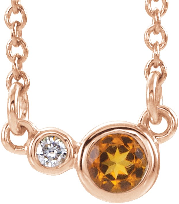 14K Gold Round Natural Citrine Accented Bezel-Set Necklace - Rose Gold