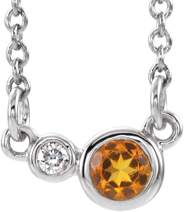 Platinum Round Natural Citrine Accented Bezel-Set Necklace