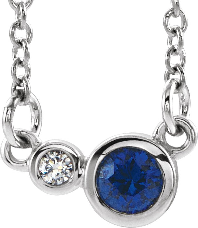 Platinum Round Lab-Grown Blue Sapphire Accented Bezel-Set Necklace