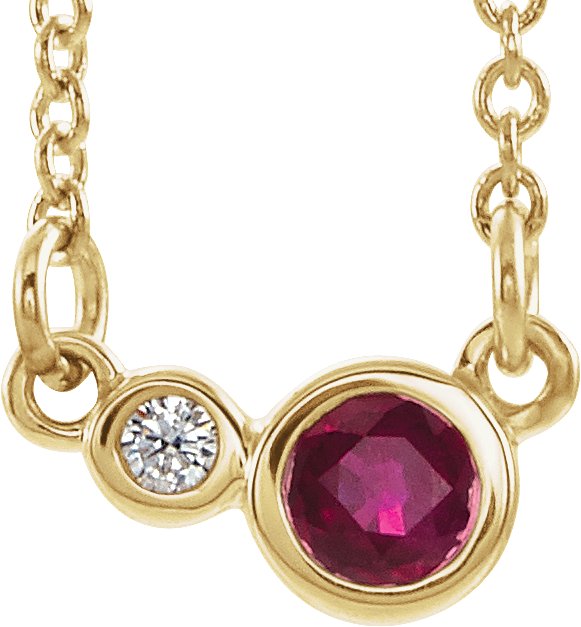 14K Gold Round Natural Ruby Accented Bezel-Set Necklace - Yellow Gold